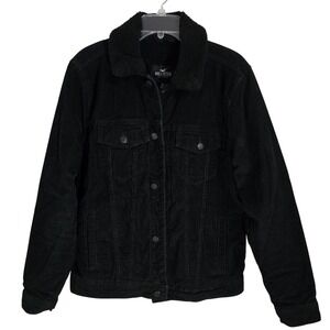 Hollister Black Corduroy Sherpa Lined Trucker Jacket Mens Medium